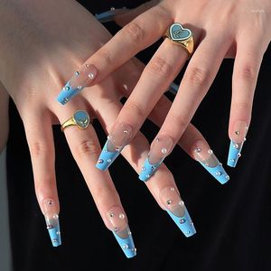 False Nails 24st Wearable L-Coffin with Lim Glitter Diamond Design Press On Nail Tips Colorful Full Cover Manicure Tools