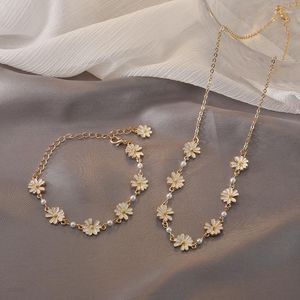Correntes fantasia flor margarida clavícula colar pulseira para mulheres charme doce gargantilha casamento nupcial jóias pescoço