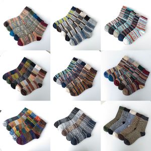 5 Çift/Lot Kış Erkek Çorapları Kalın Yün Çoraplar Sıcak Erkekler Retro Tarzı Renkli Moda Adam Çoraplar Kar Botları Orta Pamuk Çoraplar