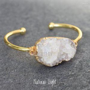 Bangle BM39397 Natural Clear White Cluster Druzzy Raw Jewelry Quartz Bracelet Crystals Unisex