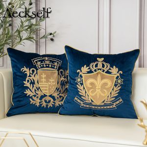 Federa per cuscino Aeckself Fodera per cuscino in velluto ricamato europeo di lusso Decorazioni per la casa Blu navy Oro Beige Nero 230921