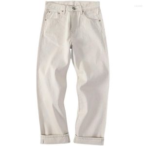 Jeans masculinos brancos para homens ourela denim calças de cintura média workwear tendência 2024