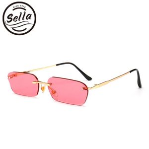 Sella Trending Women Men Small Narrow Tint Lens Sunglasses Fashion Rimless Rectangle Pink Blue Yellow Lens Square Eyewear Shade279o