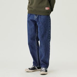 Jeans masculinos orelha vermelha denim retro solto calças magras luz rua tendência high-end drapeado calças clássicas