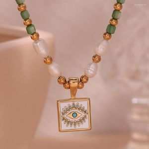 Pendant Necklaces Natural Freshwater Pearls Aventurine Jade Bead Chain Devil's Eye Necklace Stainless Steel Jewelry Bijoux