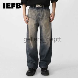Herrenjeans IEFB Herrenbekleidung Neues Frühjahr Vintage Herren gewaschene Jeans Hohe Taille Vordertasche Lose Gerade Hose mit weitem Bein 2023 Mode 9A7457 J230922