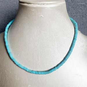 チェーン2 4mm Heishi Blue Color Turquoiseネックレス天然石チョッカービーズマザー娘40/45/50/55cm