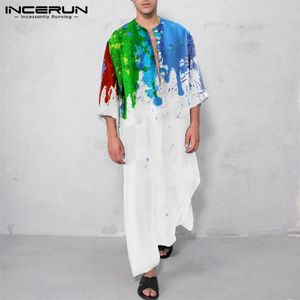 Muslimische Männer Kaftan Langarm Knopftaschen Tie Dye Bedruckte Roben Freizeit Islamisch Arabisch Jubba Thobe Dubai Abaya S-5XL INCERUN265C