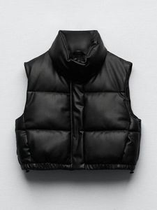 Giacche da donna Giacca invernale in pelle PU Gilet Donna Colletto alla coreana nero Senza maniche Cerniera Moto Biker AutunnoGilet corto da donna 230922