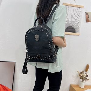 Factory wholesale shoulder bag street cool ghost punk backpack soft lightweight leather outdoor leisure backpacks large capacity black Joker rivet handbag 6836#