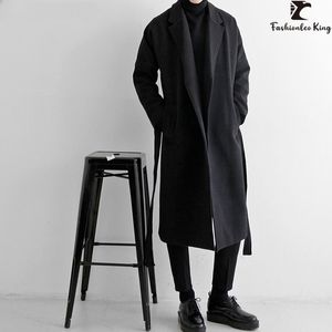 Cappotto da uomo in misto lana alla moda con cintura soprabito da uomo nero invernale lungo 230921