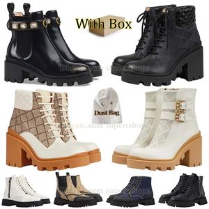 Großhandel mit Box Martin Stiefel Combat Boot Snkle Boot High Heel Reißverschluss Desert Boot Schnürstiefel Vintage Print Jacquard Textile Klassischer Lederstiefel Schneestiefel mit Box