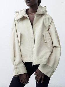 レディースジャケットソリッドファッション女性フード付きジャケット2023秋の長袖ジッパールーズコート女性ストリートウェアビンテージレディアウター