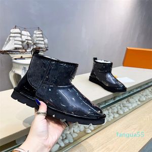 2023-svart fotledscyklist Chunky Platform Flats Combat Boots Low Heel Lace-Up Boyties Leather Chains Logo Buckle Women Luxury