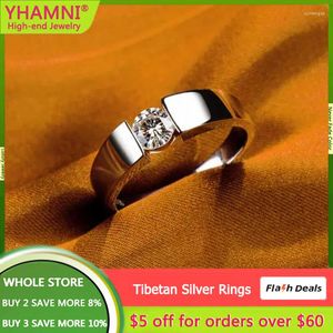 Wedding Rings Sent Certificate! Fine Tibetan Silver Round Solitaire CZ Zircon Band Fashion Jewelry For Women And Men R10