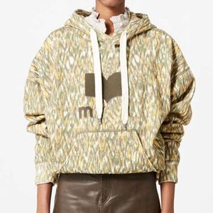 Damkläder Isabel Marants Autumn/Winter 23 French Womens Casual Fashion Abstract Print Loose Hooded Sweatshirt Versatil Long Sleeve