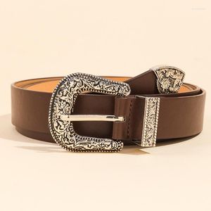 Bälten 2,8 cm Casual Women's Belt Retro Carved Alloy Pin Buckle All-Match Jeans Trend for Women