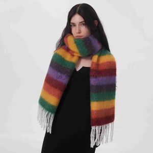 Scarves Designer Style Ins New Autumn and Winter Warmth Thickened Dopamine Stripe Tassel Plaid Scarf for Women x0922