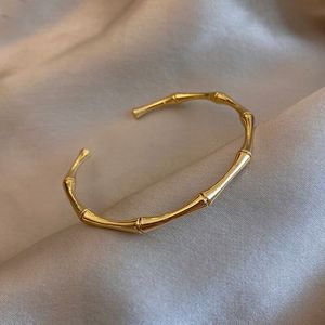 Bangle Punk Gold Color Bamboo Joint Open Cuff Bangles 2023 Trend Bracelet for Women Men Classic Charm Couple Hand Jewelry Gift 230922