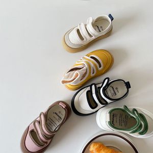 Spor ayakkabılar gündelik kız bebek erkek ayakkabıları bahar yaz Kore çocukları tuval düz renk yumuşak taban sporları için yürümeye başlayan çocuklar 230922