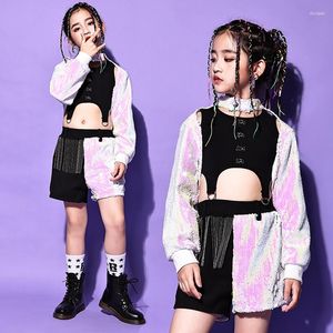 Stage Wear Girls Cheerleading Uniform Hip Hop Clothes Sequins Jazz Dance Costume Tops Shorts Catwalk Show Outfit Festival Clothing VDB3536