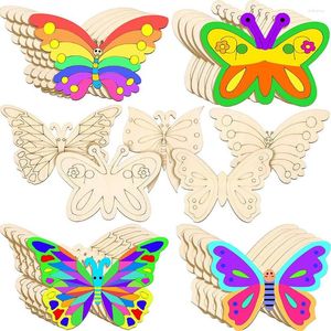 Keychains 25st oavslutade träfjärilarfärg hantverk för barn som målar DIY hantverkstaggar och hemdekorationer