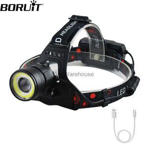 Head lamps BORUiT Powerful COB LED Headlamp USB Rechargeable Zoomable Headlight Waterproof Camping Head Torch Lantern Emergency use HKD230922