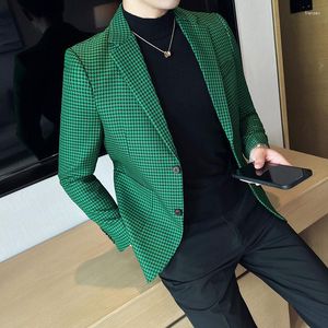 Erkek Suit 2023 Yüksek Kaliteli Blazer Kore Trend İş Gündelik Zarif Moda Üstü Basit Alışveriş Beyefendisi Ekose Takım Ceket