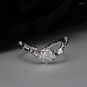 Cluster Rings MLKENLY French S925 Sterling Silver Irregular Texture V-shaped Ring Female Adjustable Index Finger