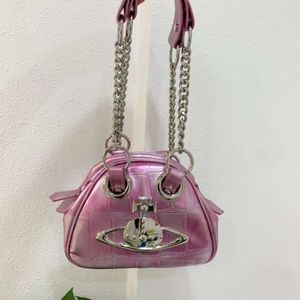 Empress Dowager's Vivians Saturn Bag 2023 New Pink Elephant Pattern Cowhide Bowling Bag Underarm Bag Single Shoulder Crossbody Bag