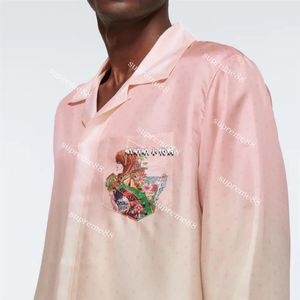 Casablanca Кубинские мужчины носят градиентную розовую свободную повседневную шелковую рубашку с длинными рукавами 243p