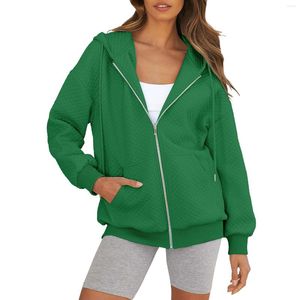 Hoodies femininos cor sólida manga comprida com zíper três casa com capuz acolchoado moletom com zíper completo feminino sem capuz