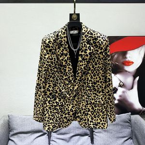 Costumes pour hommes, manches longues, imprimé léopard, blazer décontracté, ample, bouton unique, manteau en soie glacée, marée d'été 2023, 21F3515