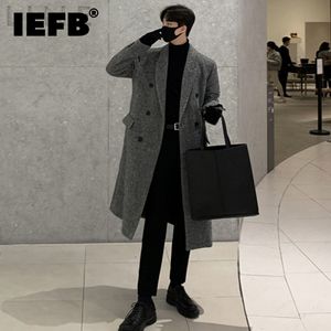 Misturas de lã masculina IEFB outono inverno casaco longo engrossado sobretudo coreano casual comprimento médio sobre o joelho jaquetas de lã 2023 9C2314 230921