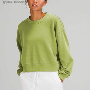 Swetery damskie joga garnitur dla dużych damskich bluzy damskiej krótki okrągły szyjka sweter z długim rękawem Spandex Wysokie sporty sportowe luźne topy fitness L230922