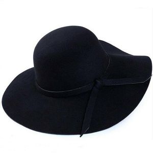 Bred stor grälull Felt Cap Summer Beach Women Girl Lady Travel Floppy Beach Sun Hat Foldbar Black Red Camel1314Q