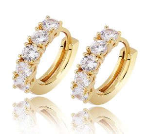Micro Pave CZ Round Stud Hoop Earrings Gold Silver Fashion Iced Out Diamond Earring Hip Hop Rock Jewelry For Men Women5517612