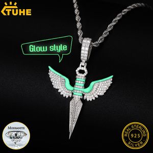 Pendant Necklaces Classic Angel Wings Glow Style S925 For Men Necklace Cuban Chain With Hip Hop Jewelry Gift 230922