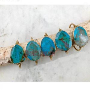 Bangle Boho Jewelry Open Blue Brown Ocean Jaspers Sea Sediment Stone Gold Color Dipped Bracelet Cuff Women Accessaries