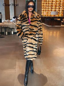 Frauen Pelz Faux Winter Lange Warme Dicke Leopard Mantel Frauen Tiger Drucken Lose Luxus Flauschige Kleidung Weibliche Verdicken Plüsch mantel 230922