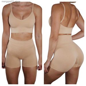 Bras Sets Women Seamless Bra Panty Set High Waist Sports Shorts Female Underwear Set Comfort Ribbed Fitness Bra Top Sportswear Crop Top Q230922