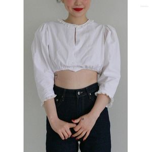 Damenblusen TEROKINIZO Spitzen-Patchwork-Cropped-Tops Frauen Langarm-Vintage-Hemden Weiblicher koreanischer Stil Bluse Ankunft Streetwear Blusas