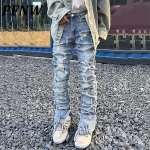 Mens Jeans PFNW Autumn American High Street Personlighet Vintage slitna veckad nisch nödställda hiphopbyxor 28A3731 230921