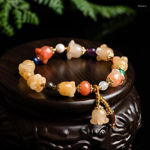 Прядь натурального Синьцзяна, золотой шелк, ручная цепочка с цветком магнолии, Гоби, нефритовый топаз, персонализированный женский браслет с камнями в древнем стиле