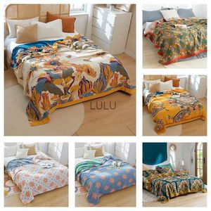 Blankets Muslin Gauze Yarn Blanket Summer Bed Coverlet Plaid Baby Sleeping Quilt Cover Home Comforter HKD230922