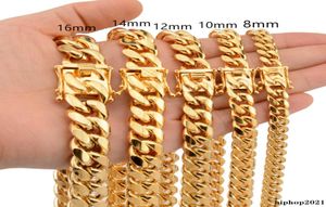 8mm10mm12mm14mm16mm Miami Cuban Link Chains Stainless Steel Mens 14K Gold Chains High Polished Punk Curb Necklaces4523964