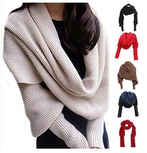 Scarves Women Knitted Scarf With Sleeves Wrap Warm Lady Sweater Tops Long Sleeve For Ladies Shawls DF279