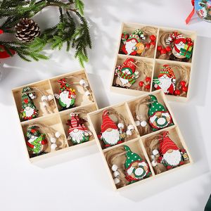 Der neue weihnachtlich bemalte Holzanhänger, Weihnachtsmann, Geschenk, Weihnachtsbaum, 12er-Pack, Box-Dekoration