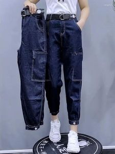 Jeans da donna tasche grandi Plus Size 3XL pantaloni cargo donna stretch denim sciolto vita alta streetwear Mujer Pantalones