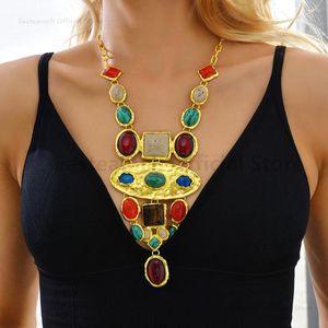 Pendant Necklaces Bohemian Fashion Ethnic Style Colorful Crystal Big For Women Trend Luxury Design Vintage Chain Unusual Jewelry Gift